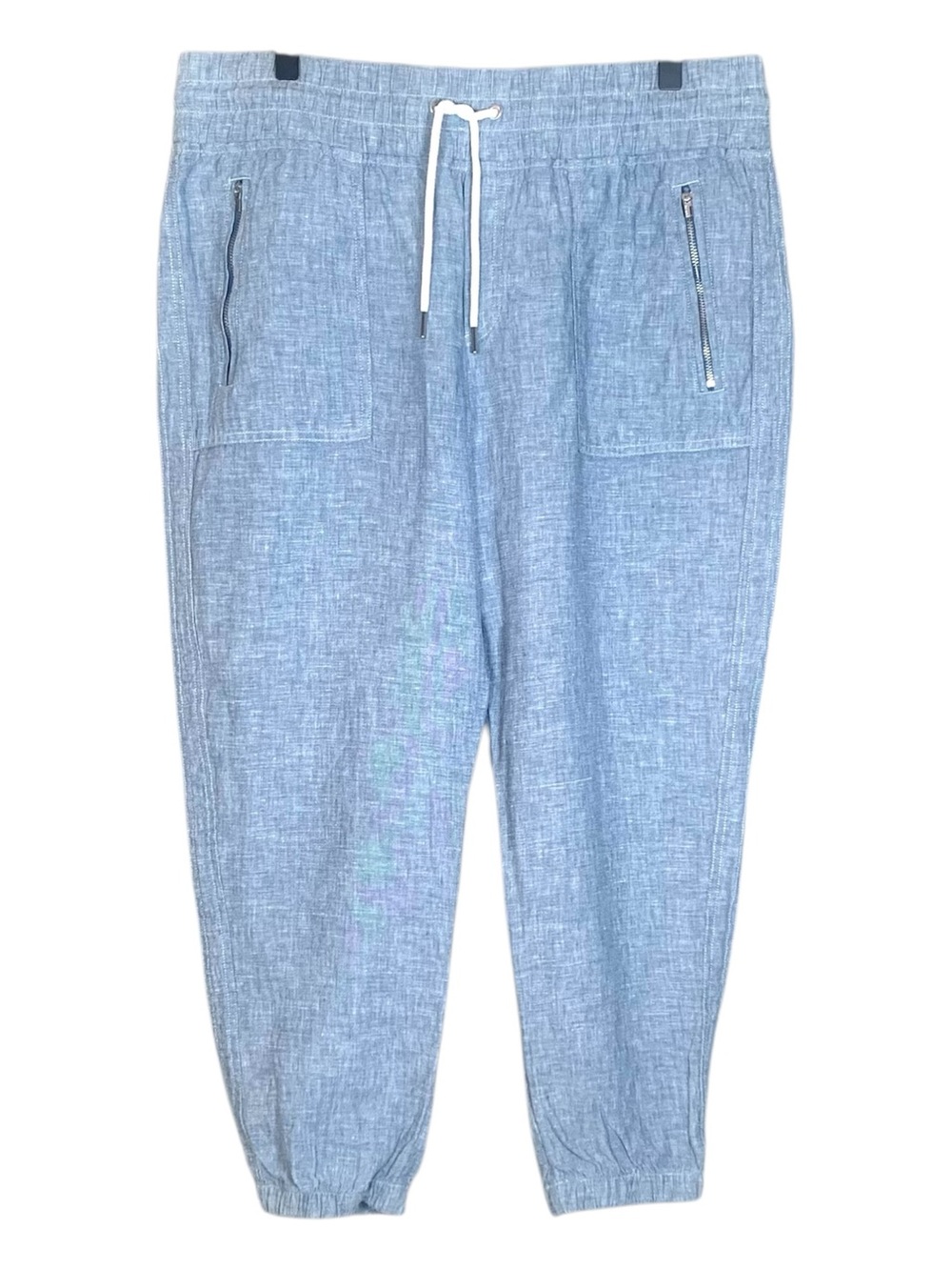 Athleta Cabo Linen Jogger Light Blue Pants Drawstring Waist Women's 14 P Petite - Picture 4 of 10